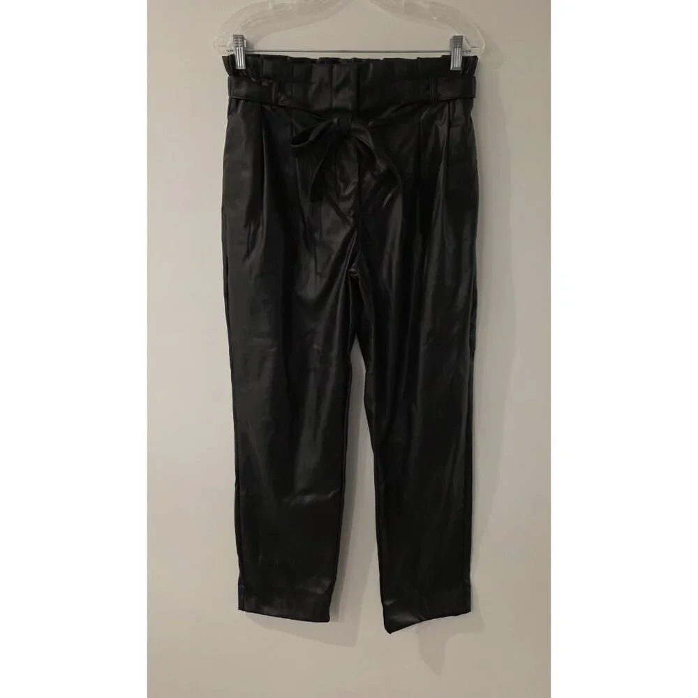 Mi Ami For Francescas Faux‎ Leather Paperbag Pants Black Tie-Waist Large NEW